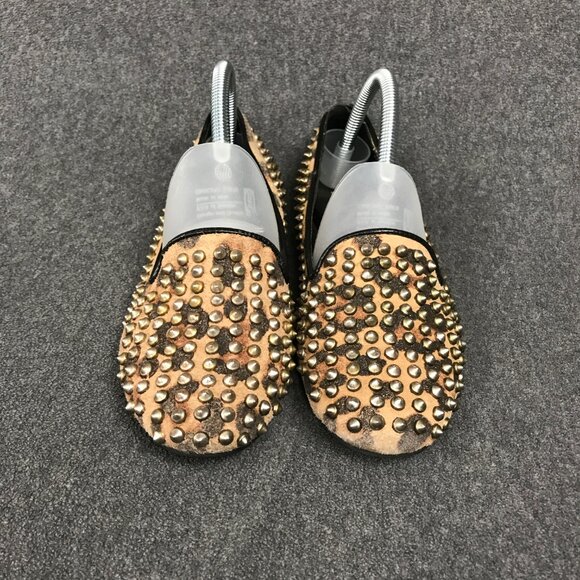 STEVE MADDEN Studly Flats Leather Gold Studs Animal Print Loafer Women's Size 8 - Picture 3 of 7